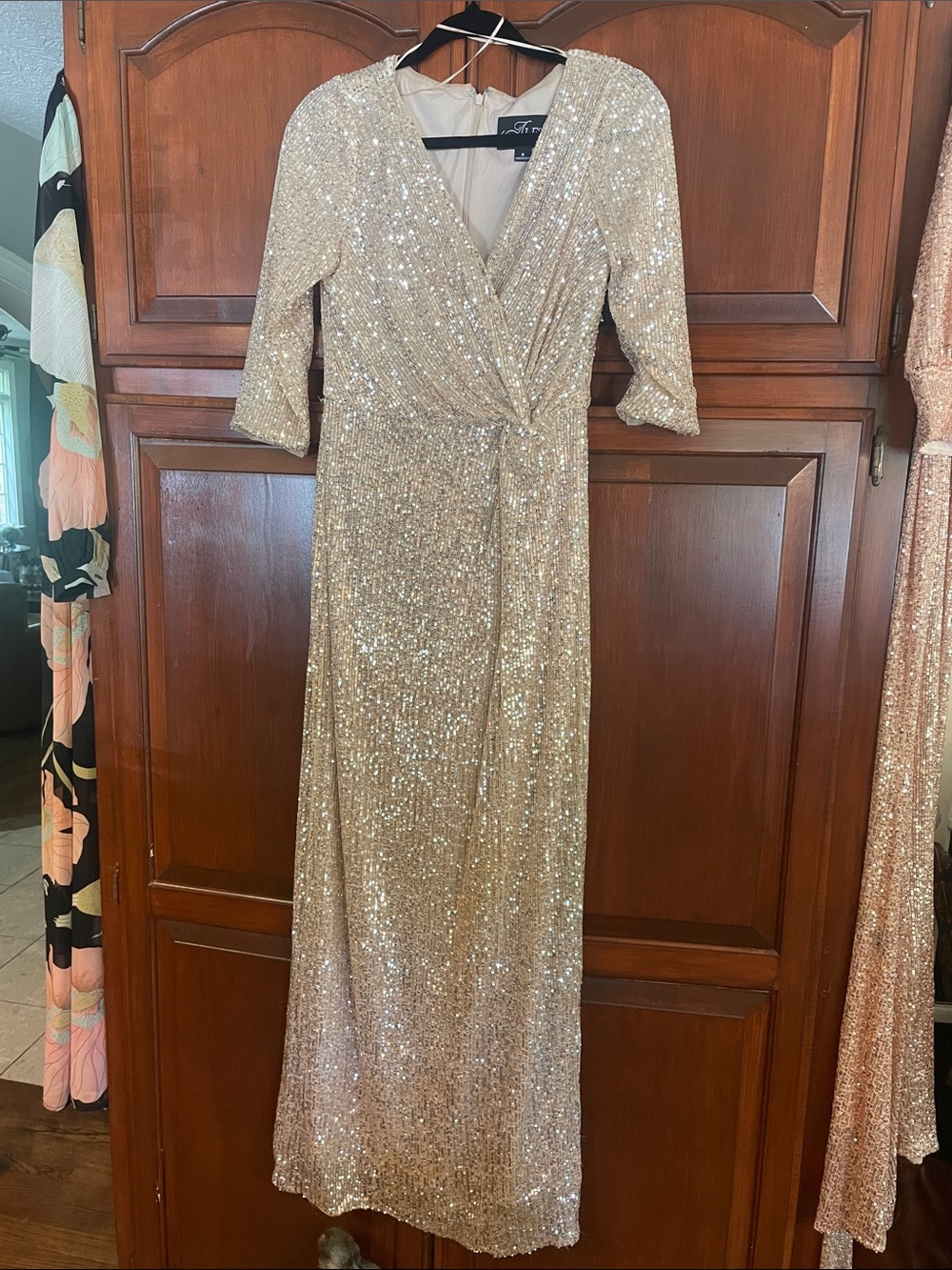 Sequin Wrap Maxi Dress - Champagne